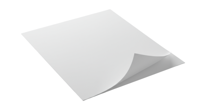 Pristine blank white paper with subtly folded corner on transparent background, soft studio light, subtle shadows, negative space for text, concept of new beginnings and opportunities