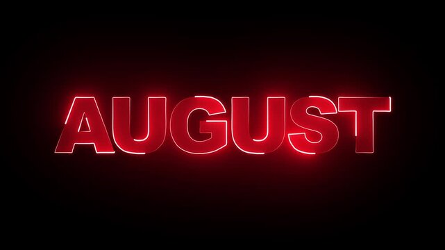 August text neon light colorful on black background simple .abstract bright colorful neon text month name august.