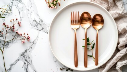 Elegant table setting with rose gold cutlery
