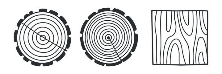 Tree Rings and Wood Grain Patterns Simple Line Art for Natural Texture Design Elements and Backgrounds