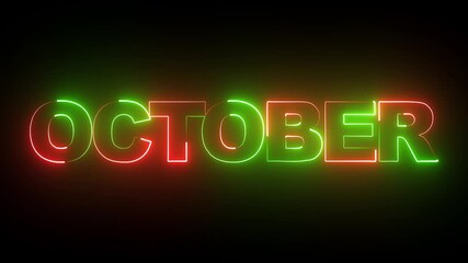 glowing neon shine month name october text icon animation. animated on black background.