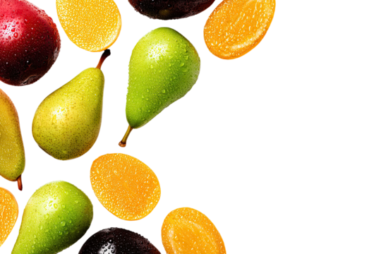 Assorted fresh fruit slices and whole fruits