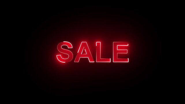 Glowing neon sale text animation on black background.