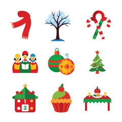 Christmas themed graphic elements set isolated on white background