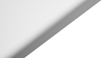 Pristine high-key studio flat lay of a brilliant white surface with a stark, sharp-edged grey diagonal shadow and soft light gradient, symbolizing new ideas