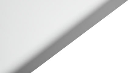 Pristine high-key studio flat lay of a brilliant white surface with a stark, sharp-edged grey diagonal shadow and soft light gradient, symbolizing new ideas