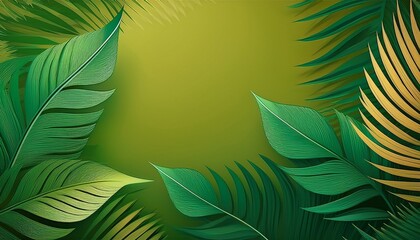 green tropical background with palm leaves and abstract shapes perfect for nature themed designs invitations or eco friendly branding