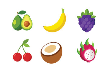 Assorted fresh fruit collection isolated on white background