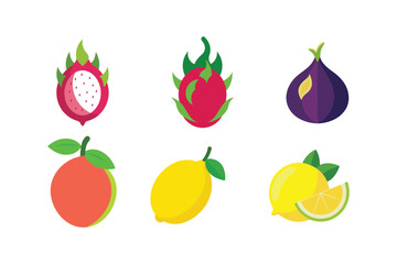 Assorted fresh fruit collection isolated on white background