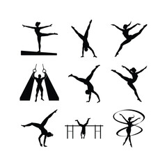 Gymnast silhouette set isolated on white background