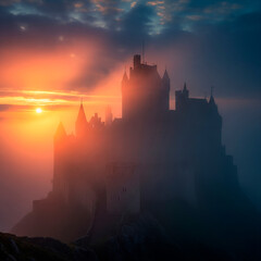 Fototapeta premium Fortress in the Fiery Mist