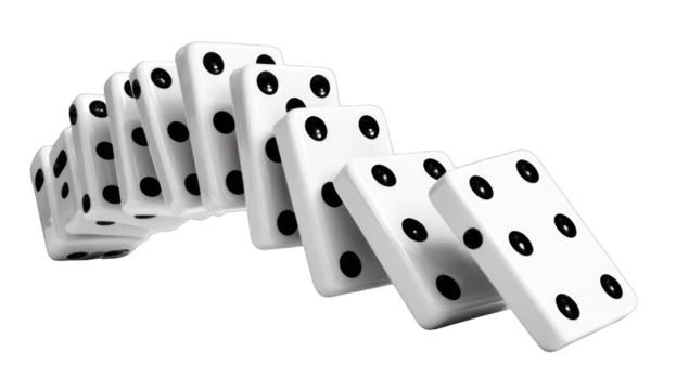 Dominoes falling in an arc