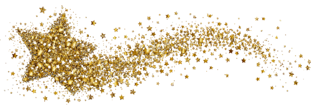 Gold glitter, dispersed and splattered across a black background