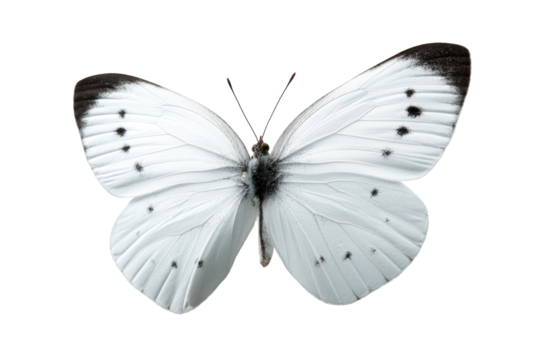 A white butterfly with dark markings