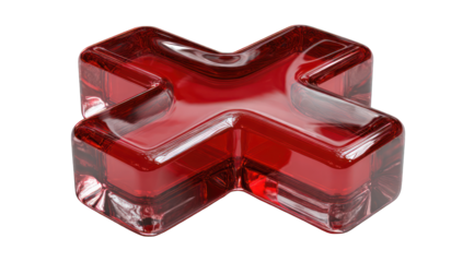 Red glass cross on black background