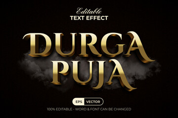 Gold Text Effect Durga Puja India Event Celebration Theme. Editable Text Effect.