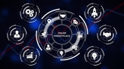 Online Marketplace Infographic with Digital Business Icons and Financial Data Visualization e-commerce - Powered by Adobe