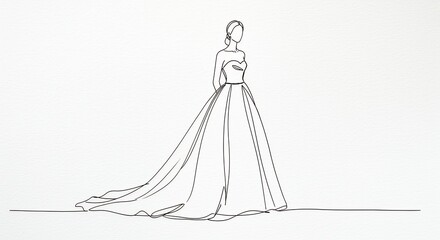 Elegant wedding dress line drawing
