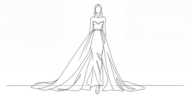 Fashion design sketch of a woman in a gown