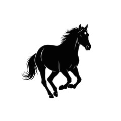 Black silhouette of a galloping horse on a white background, an illustration.