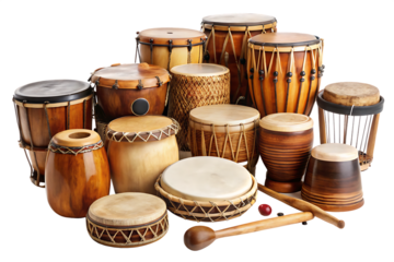 Festival Drum Circle with Percussion Instruments isolated on white background ,PNG. AI Generated.