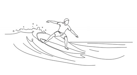 Surfer on a wave minimalist line art illustration