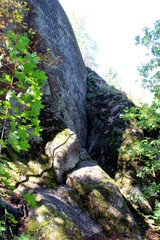 Rocky terrain in the park in the shade.