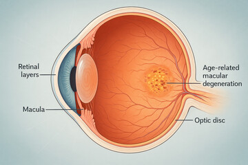 Eye Anatomy Illustration with Age-Related Macular Degeneration [Illustration]