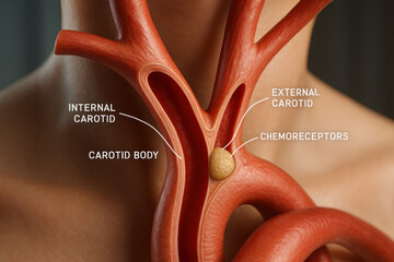 Carotid Arteries and Chemoreceptors Illustration, Anatomy and Physiology, Medical Diagram [Illustration]