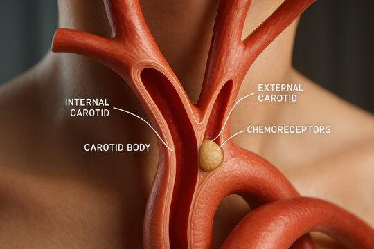Carotid Arteries and Chemoreceptors Illustration, Anatomy and Physiology, Medical Diagram [Illustration]