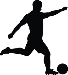 Soccer player silhouette kicking ball dynamic action sport celebration vector