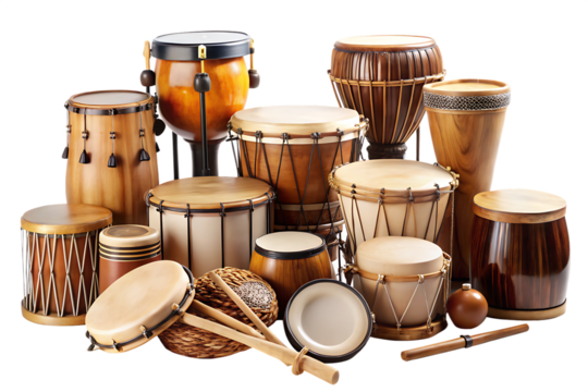 Festival Drum Circle with Percussion Instruments isolated on white background ,PNG. AI Generated.