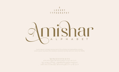 Amishar luxury fashion font alphabet logo. Typography beauty fashion elegant minimalist serif italic fonts decorative wedding vintage retro logos. vector illustration
