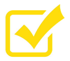 Yellow tick inside rounded square PNG with transparent background, UI symbol for approved input, form validation, and digital feedback
