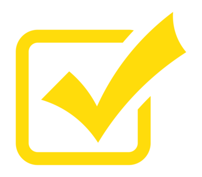 Yellow tick inside rounded square PNG with transparent background, UI symbol for approved input, form validation, and digital feedback - Powered by Adobe