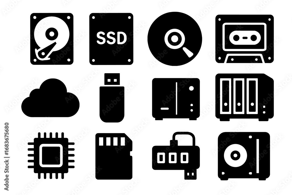 Poster cloud memory storage data drive raid optical icons icon usb vector tape