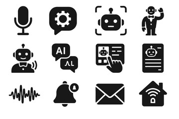 Butler robot bubble panel voice icon modern vector face notification wave message