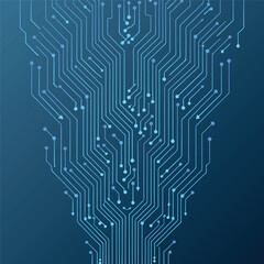 A dark blue technology background with a detailed and complex circuit board pattern creating a futuristic digital atmosphere vector illustration