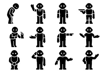 Tray holding icons drink symbol butler posture bowing robot mode icon vector