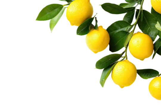 Lemons on a branch against a black background