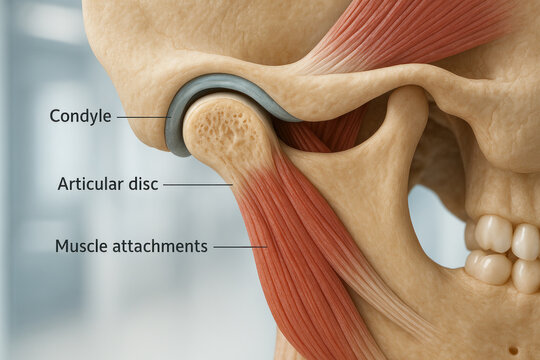 Temporomandibular Joint Anatomy Illustration: Condyle, Disc, Muscles, Skeletal System [Illustration]