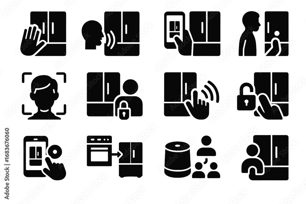 Poster hand user entry icon sensor login wave smart button fridge vector
