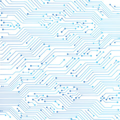 A seamless and intricate blue circuit board pattern on a white background, representing modern technology and digital networks vector illustration