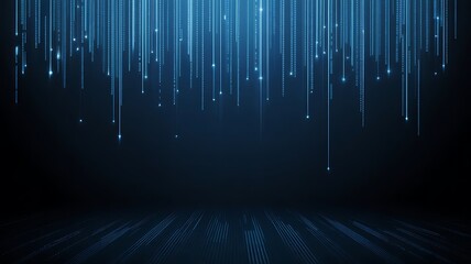 Digital rain of blue binary code falling on a dark background