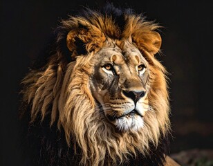 Majestic Lion in Dramatic Lighting with Striking Shadow