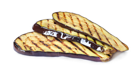 Slices of grilled eggplant isolated on white