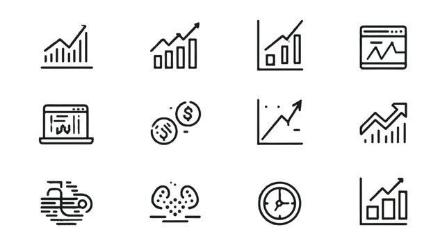 Business and Finance Icon Set with Growth Charts and Time Management Concepts for Success