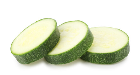 Pieces of fresh zucchini isolated on white