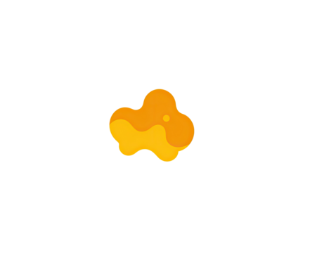 A vibrant, amorphous, orange blob against a black background.  Its shape is irregular, resembling a cluster of soft, flowing shapes