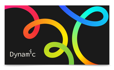 Card Template with Gradient Lines, Dynamic, Wave Color Shapes, 3D Curve Elements, Spiral Ribbon, Blue, Green, Yellow, Red, Graphic Design, Dark, Vector